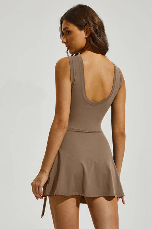 Premium activewear tennis skorts dress with bow tie skirts: Ivory