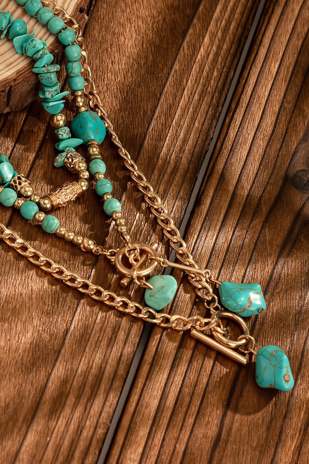 Plated Toggle Clasp Turquoise Cable Chain Layered Necklace
