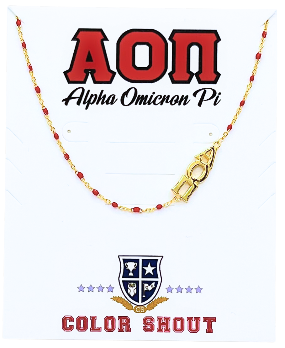 N201-The Sorority Necklace: Side Set Greek letters on Enamel Bead Necklace