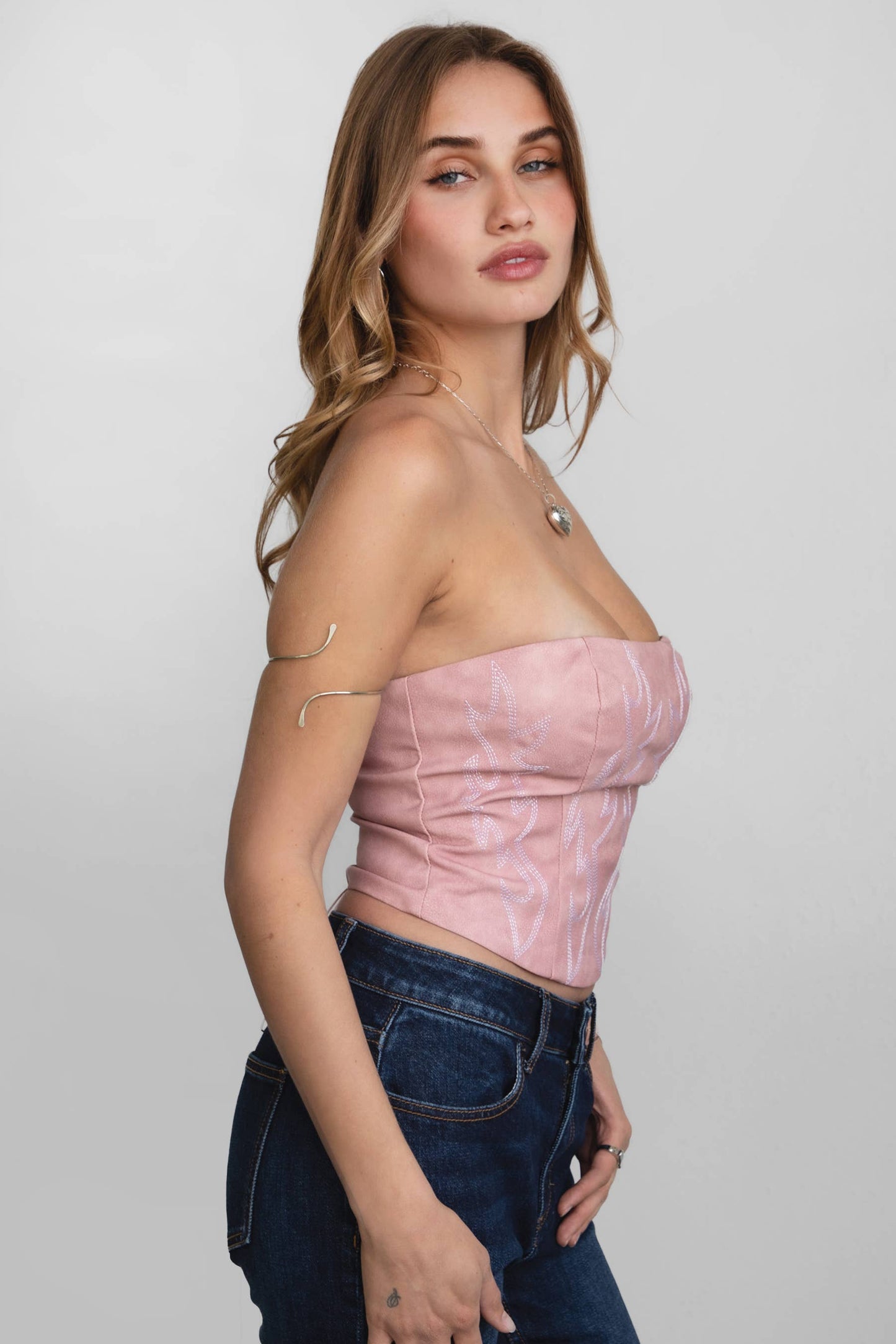 BECKEE Vegan Leather Embroidered Western Corset Top