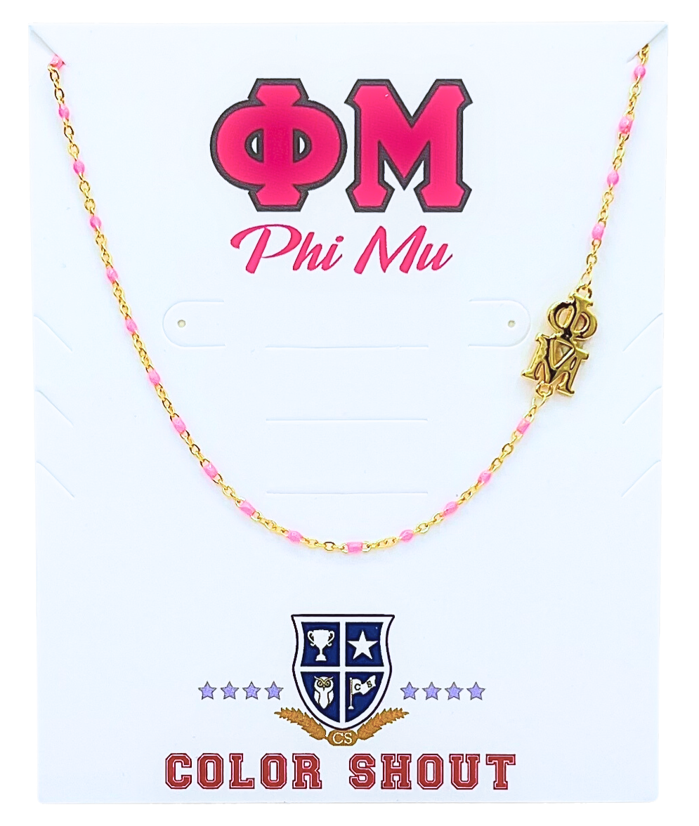 N201-The Sorority Necklace: Side Set Greek letters on Enamel Bead Necklace