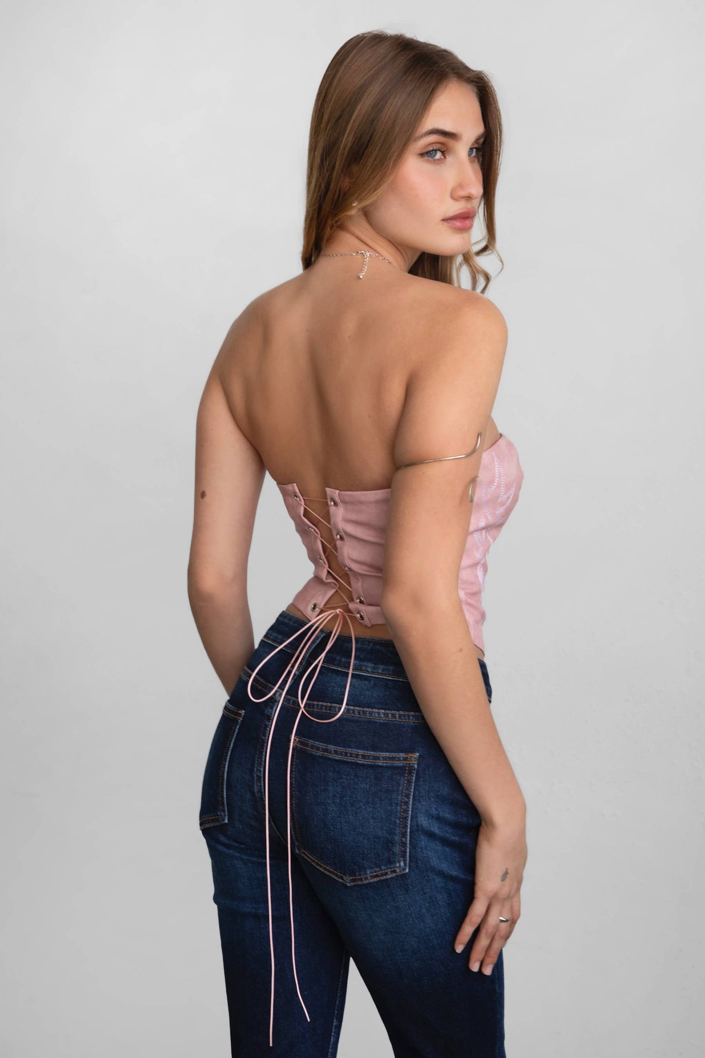 BECKEE Vegan Leather Embroidered Western Corset Top