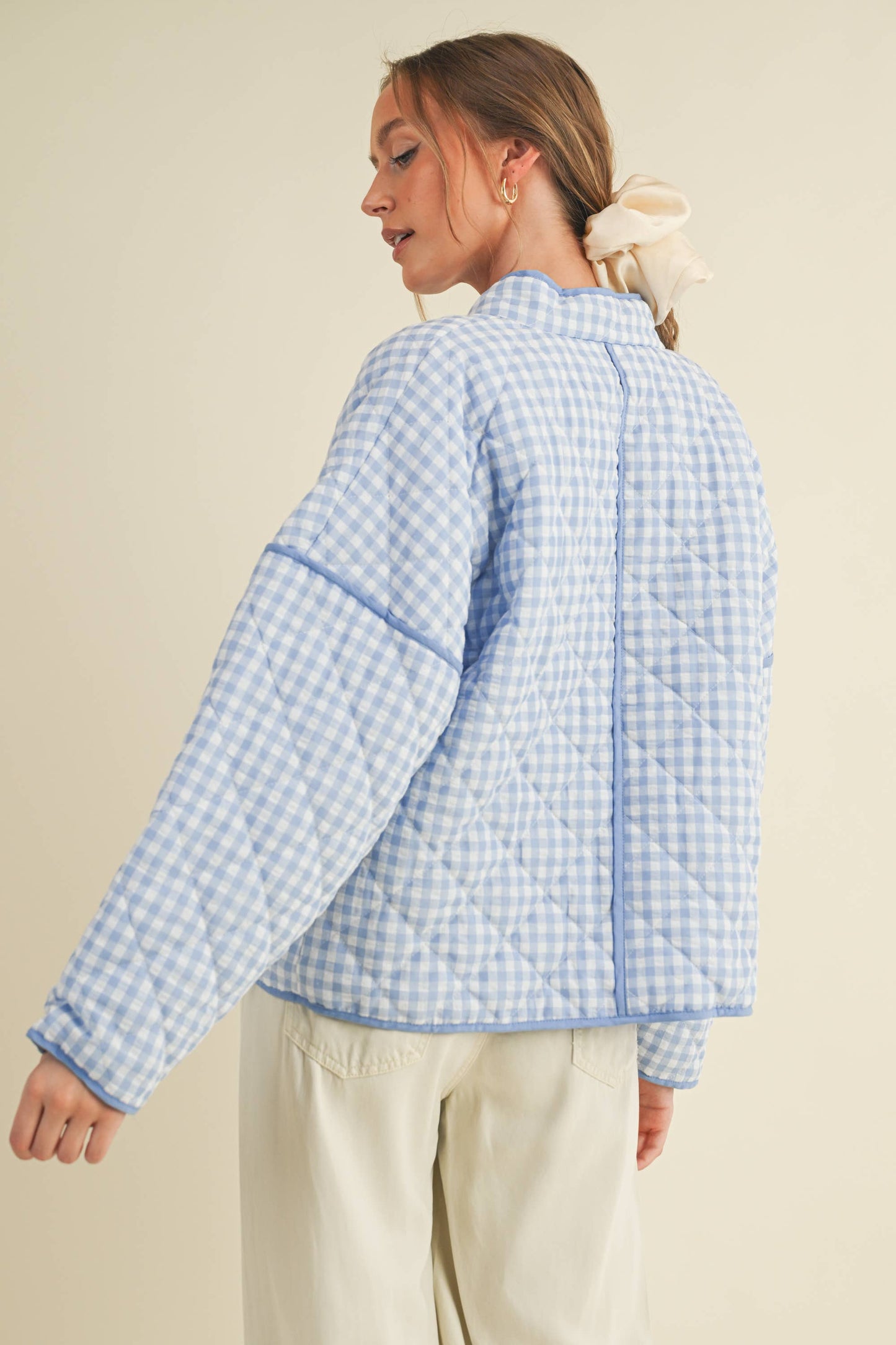 QUILTED PLAID PUFF JACKET WITH POCKETS