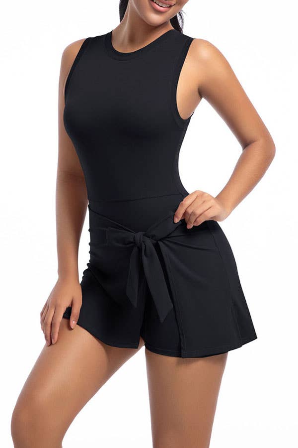 Premium activewear tennis skorts dress with bow tie skirts: Ivory