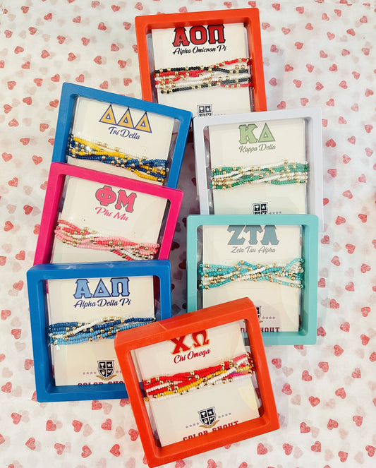 Sorority Colors Stack: Set of 6 Beaded Stretch Bracelets