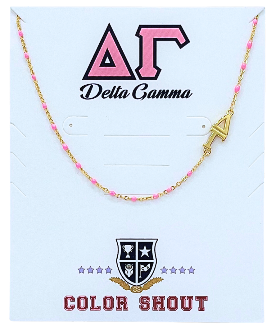 N201-The Sorority Necklace: Side Set Greek letters on Enamel Bead Necklace