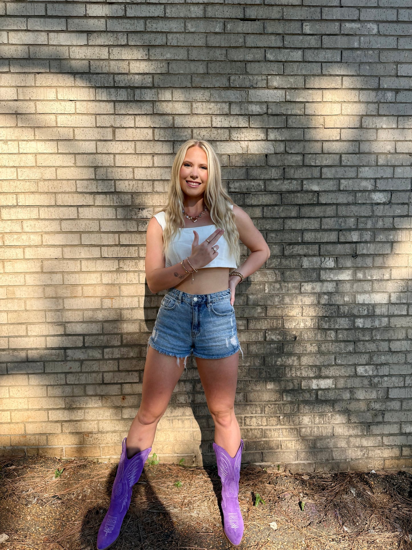 White denim crop top