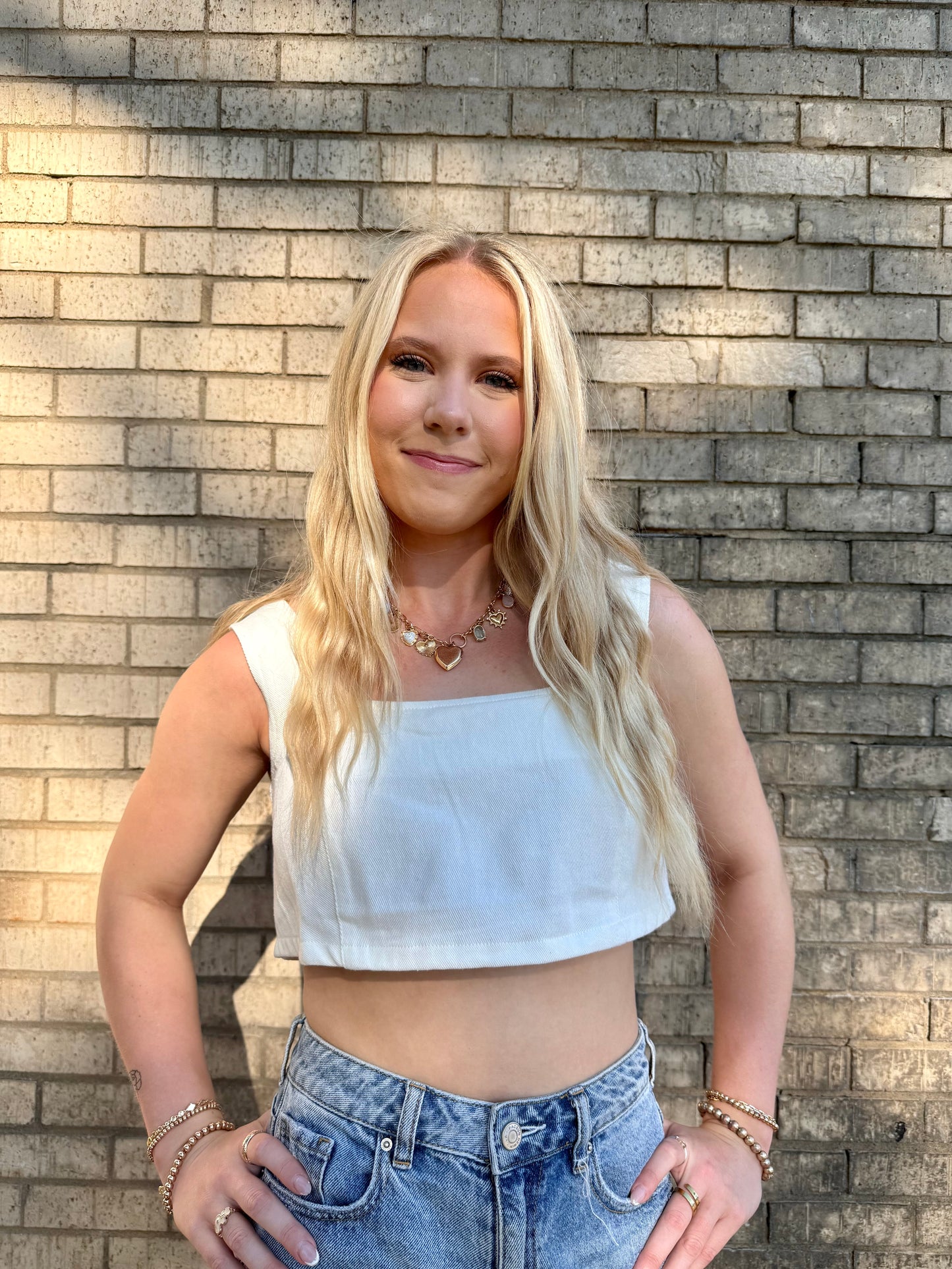 White denim crop top