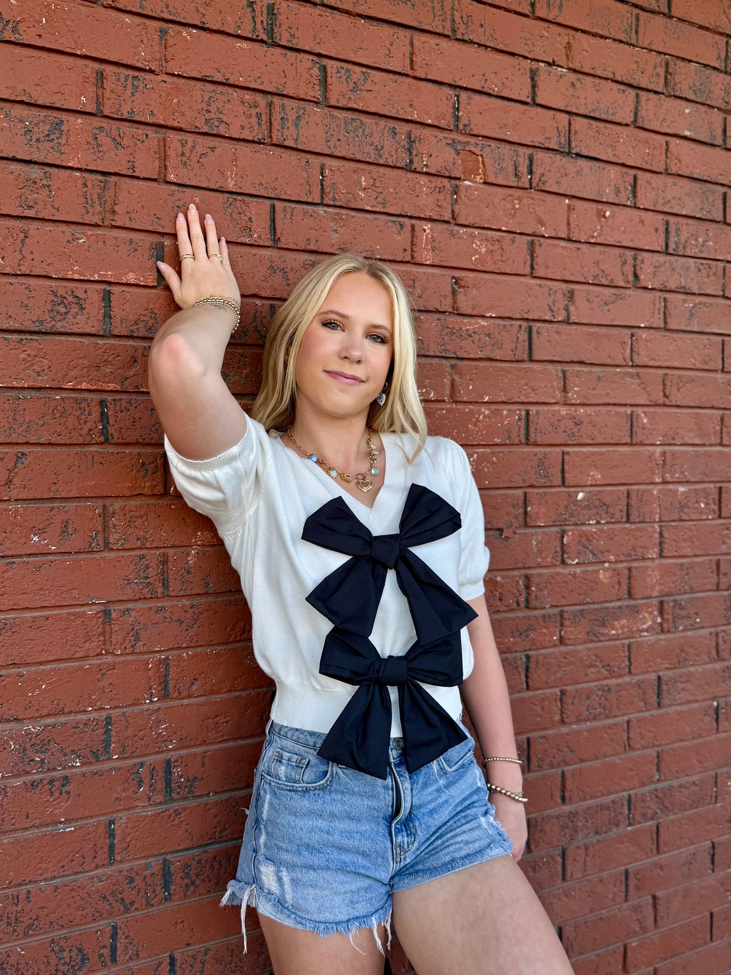 White Top with Black Bows