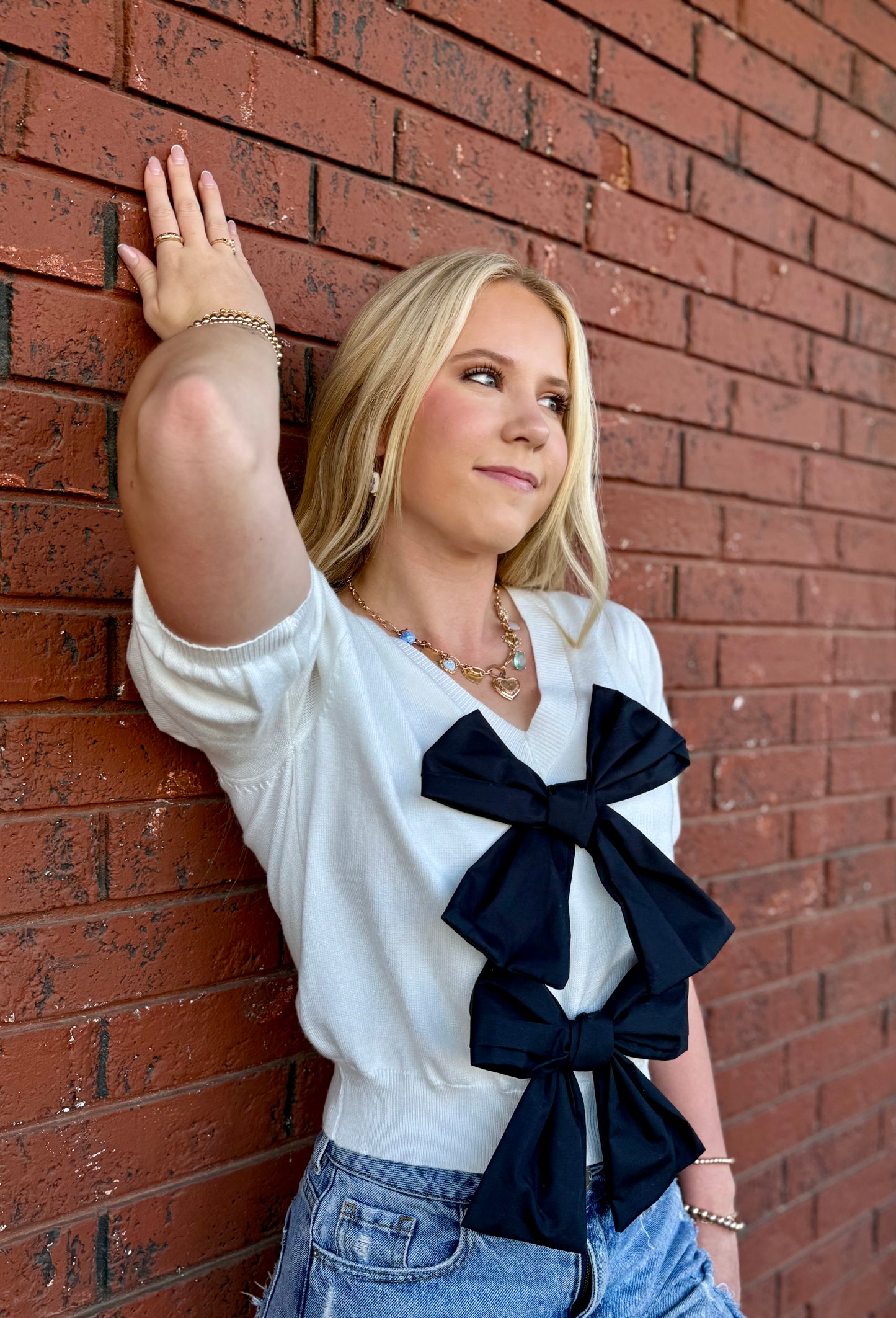 White Top with Black Bows