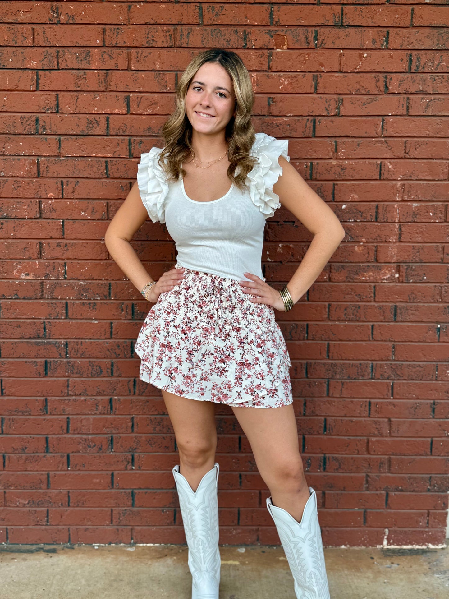 Tan Floral Skort