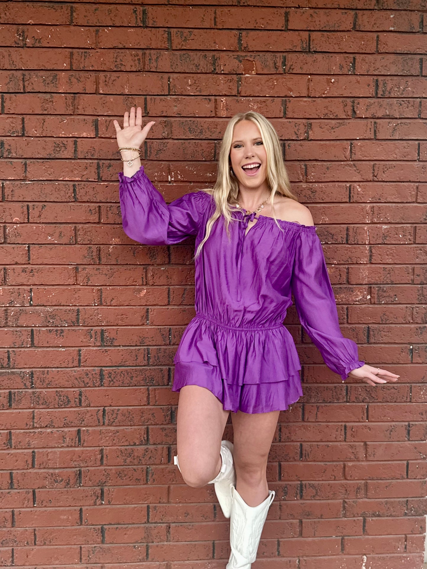 Dark Purple off the shoulder flowy Romper