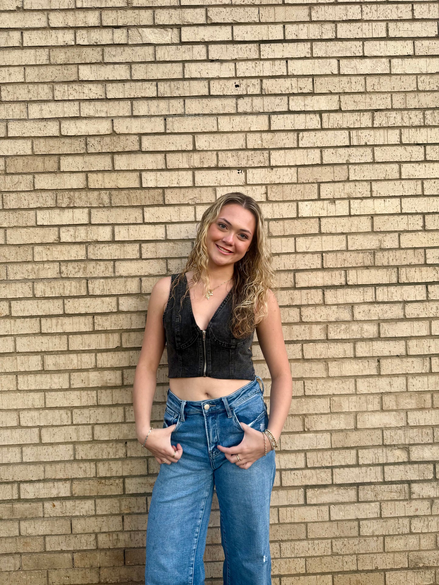 Zip-Up Denim Western Vest