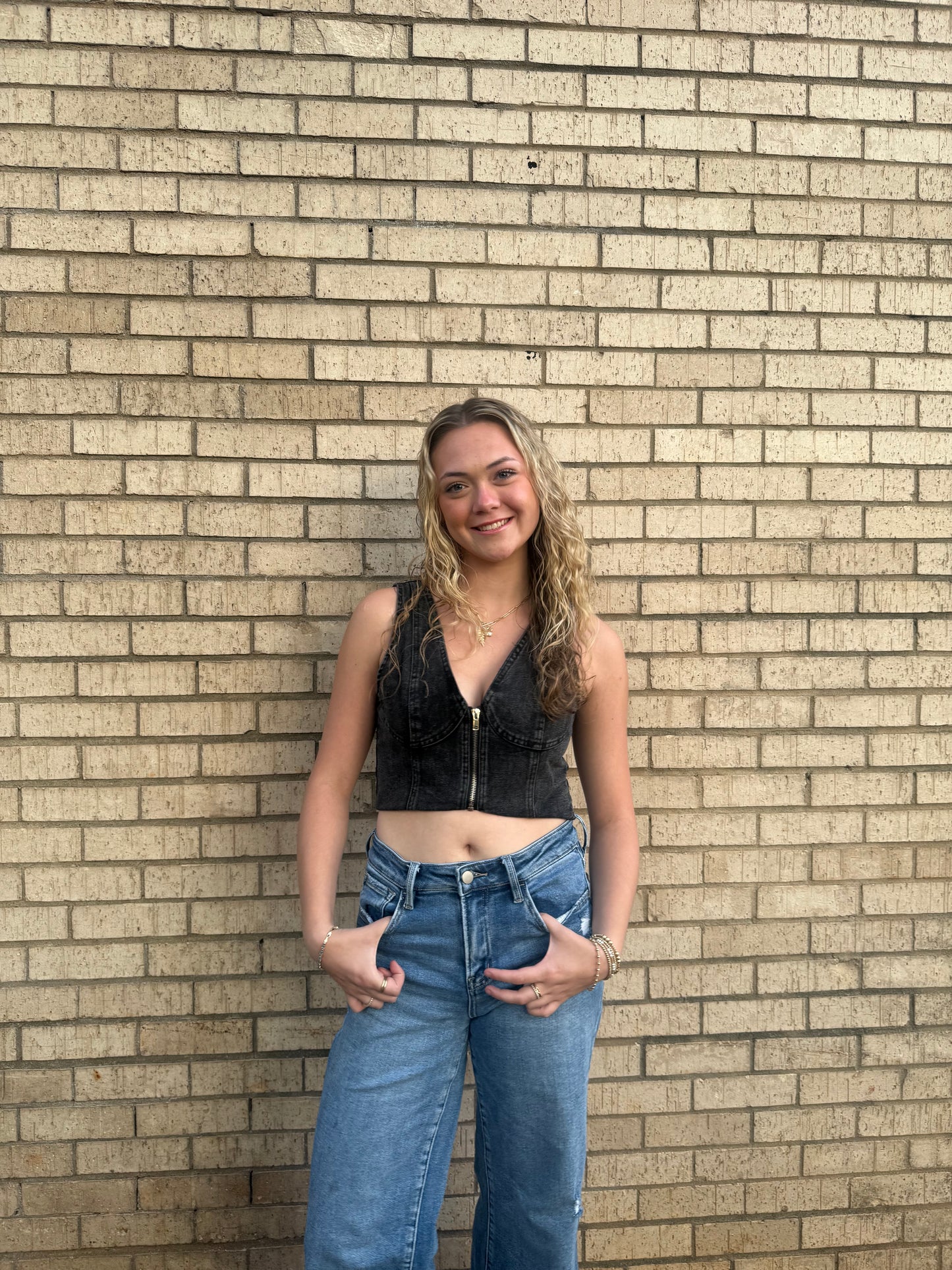 Zip-Up Denim Western Vest