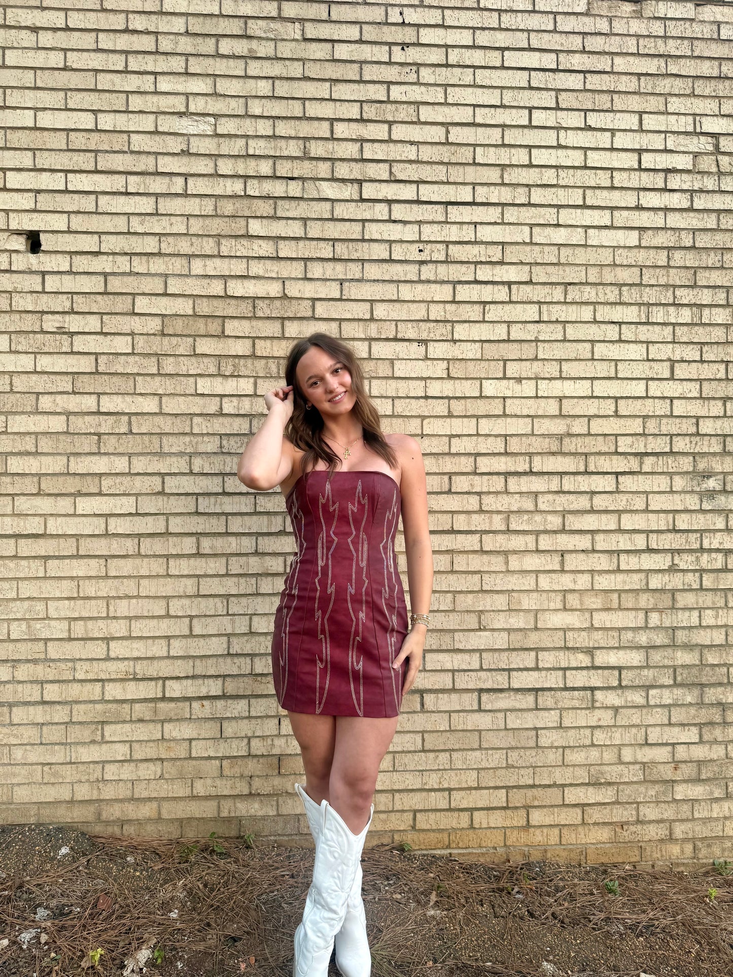 ARIZONA Embroidered Western Strapless Bodycon Mini Dress