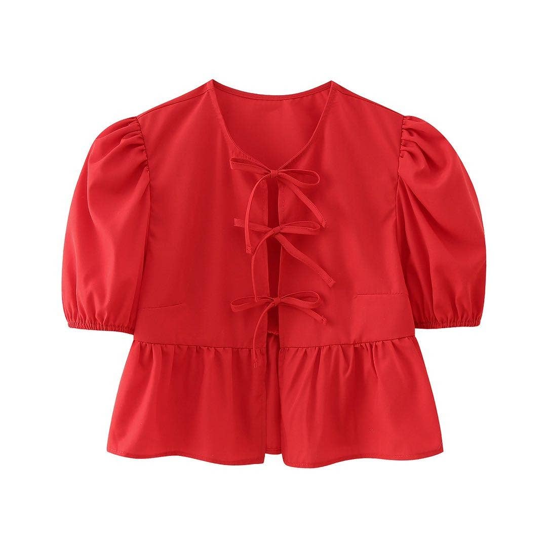 Front-Tie Peplum Blouse