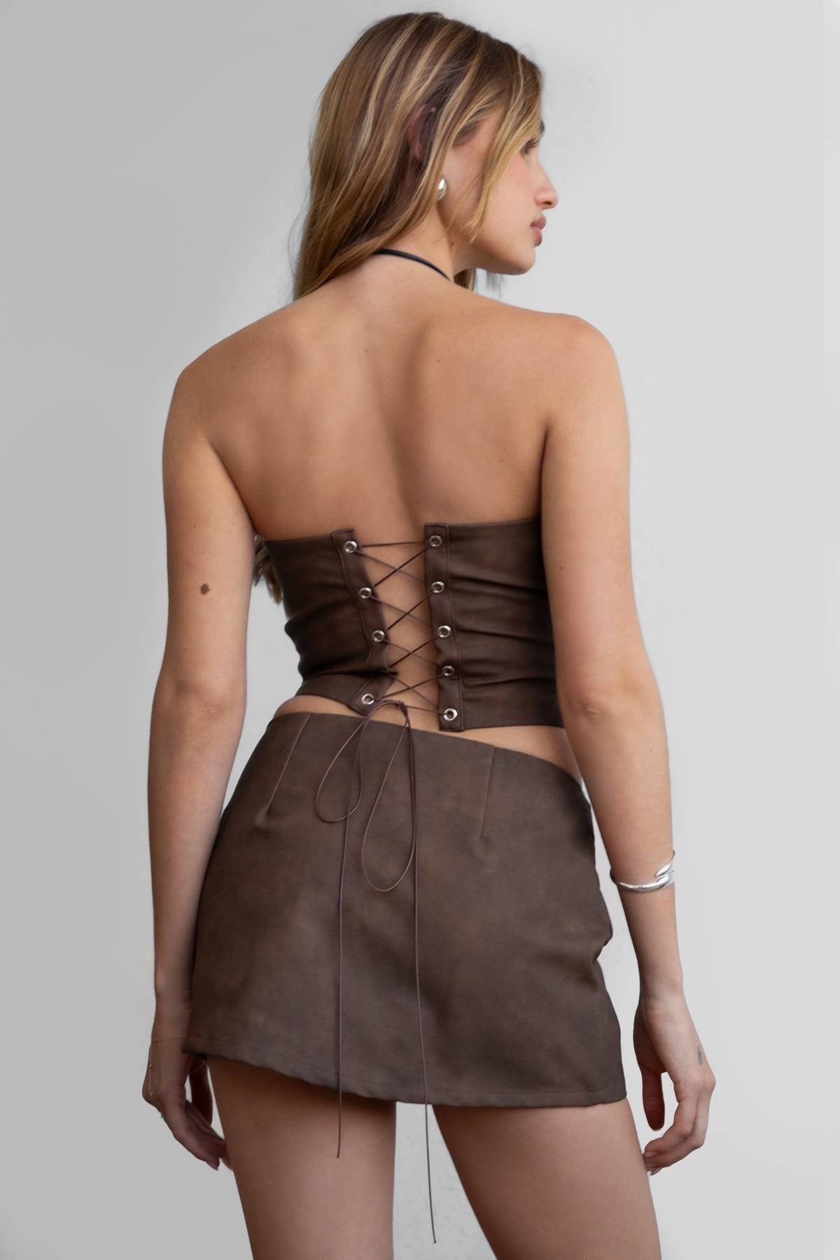 BECKEE Vegan Leather Embroidered Western Corset Top