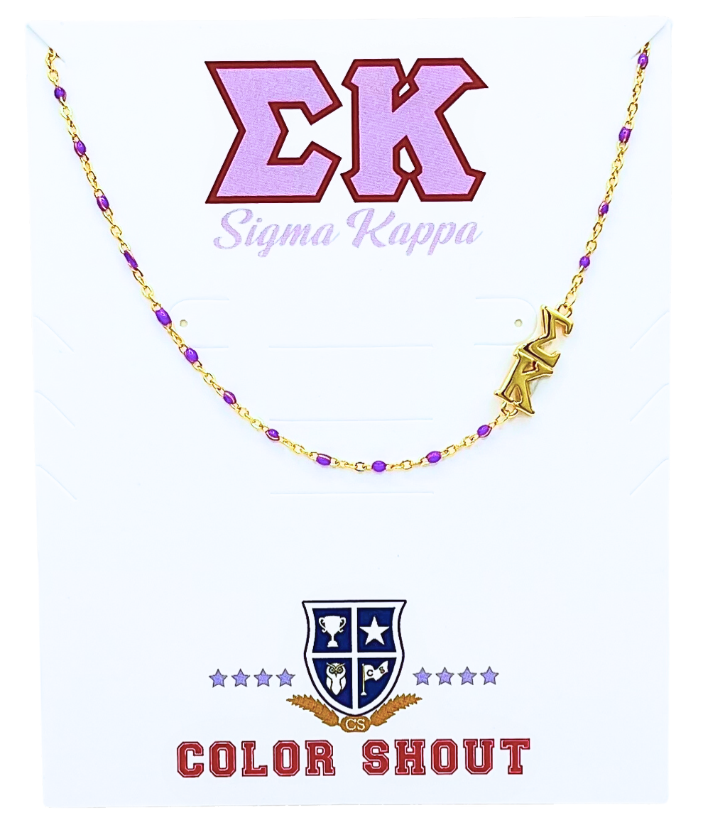 N201-The Sorority Necklace: Side Set Greek letters on Enamel Bead Necklace