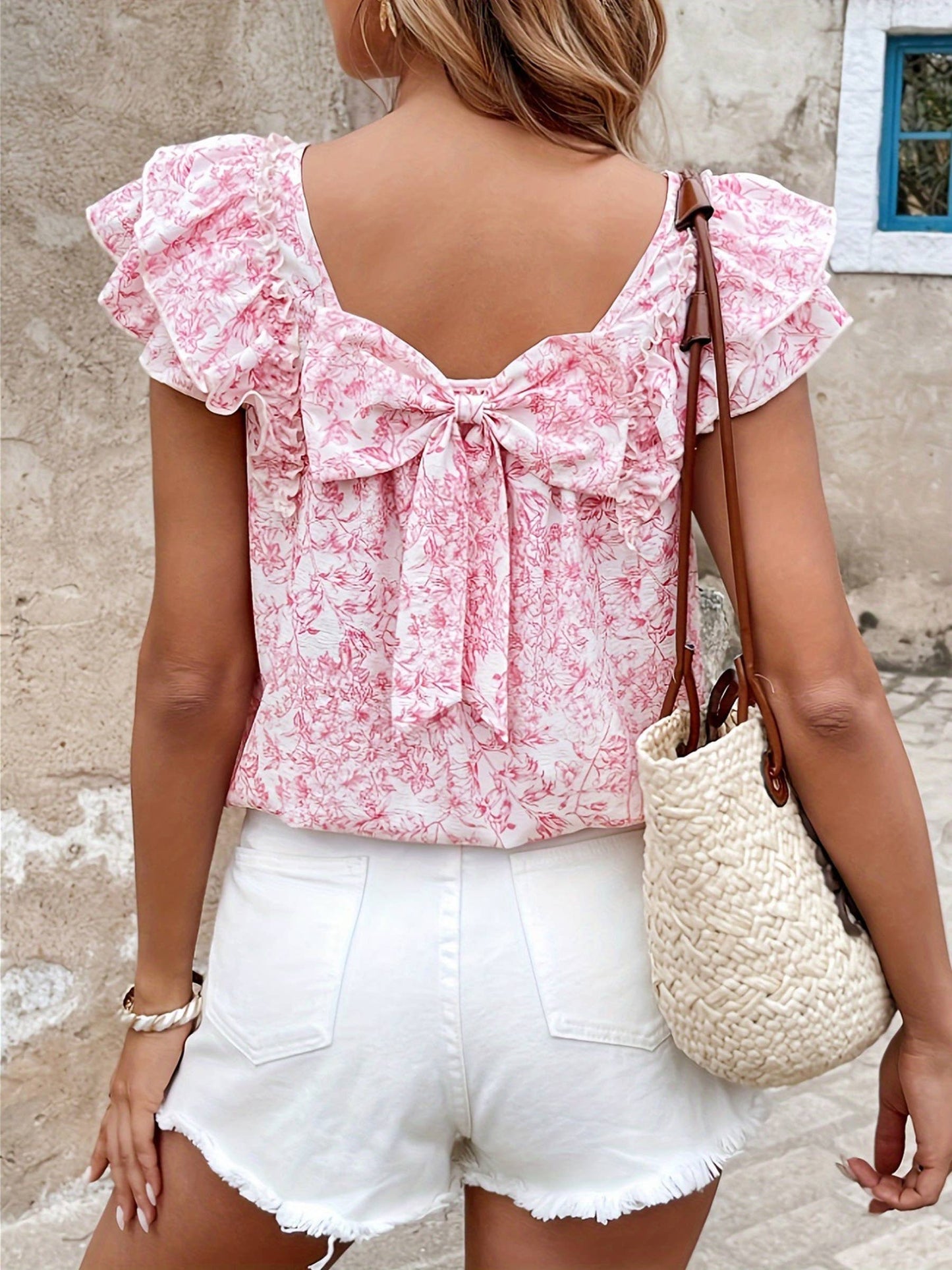 Fashionable Floral Bow Shirt