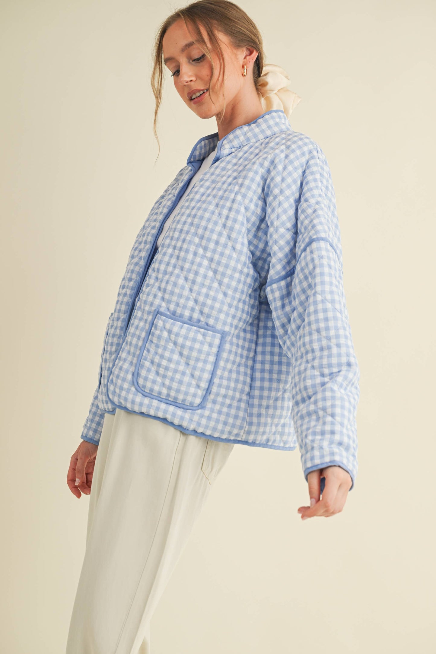QUILTED PLAID PUFF JACKET WITH POCKETS