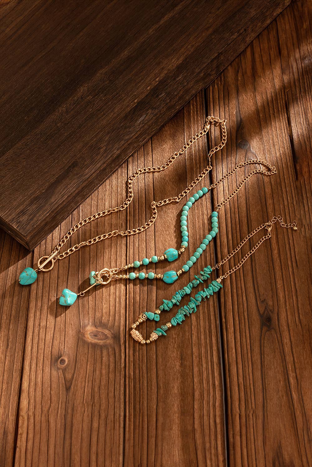Plated Toggle Clasp Turquoise Cable Chain Layered Necklace