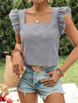 Checkered Square Collar Ruffled Shirt Top
