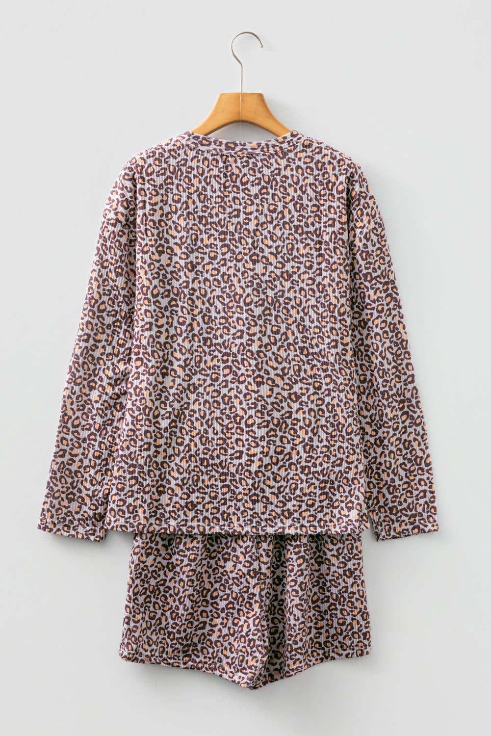 Leopard Ribbed Long Sleeve Top and Shorts 2pcs Outfit