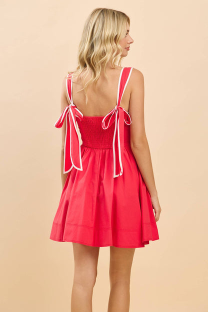 Gameday Square neckline mini dress with pleats skirt