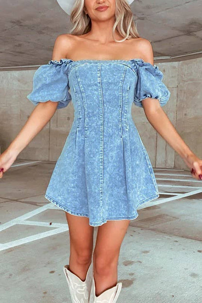 Slim Fit Denim Short Sleeve Dress