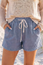 Sky Blue Stripe Drawstring Elastic Waist Casual Denim Shorts