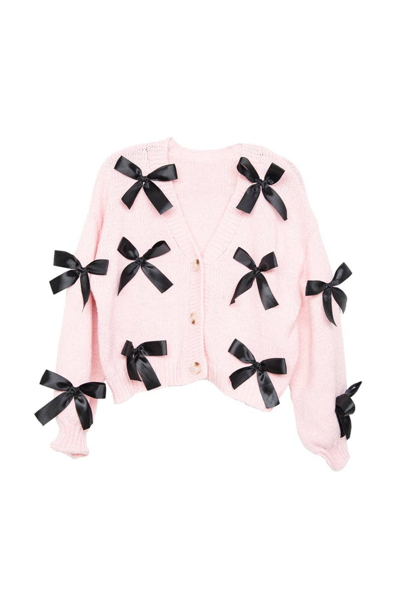 Satin Bow Open Front Knit Wholesale Cardigan