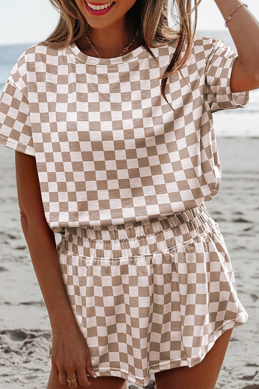 Checkerboard Top & High Waist Skorts 2 Piece Set