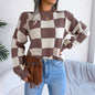 Colorblock Plaid Knit Sweater For Women