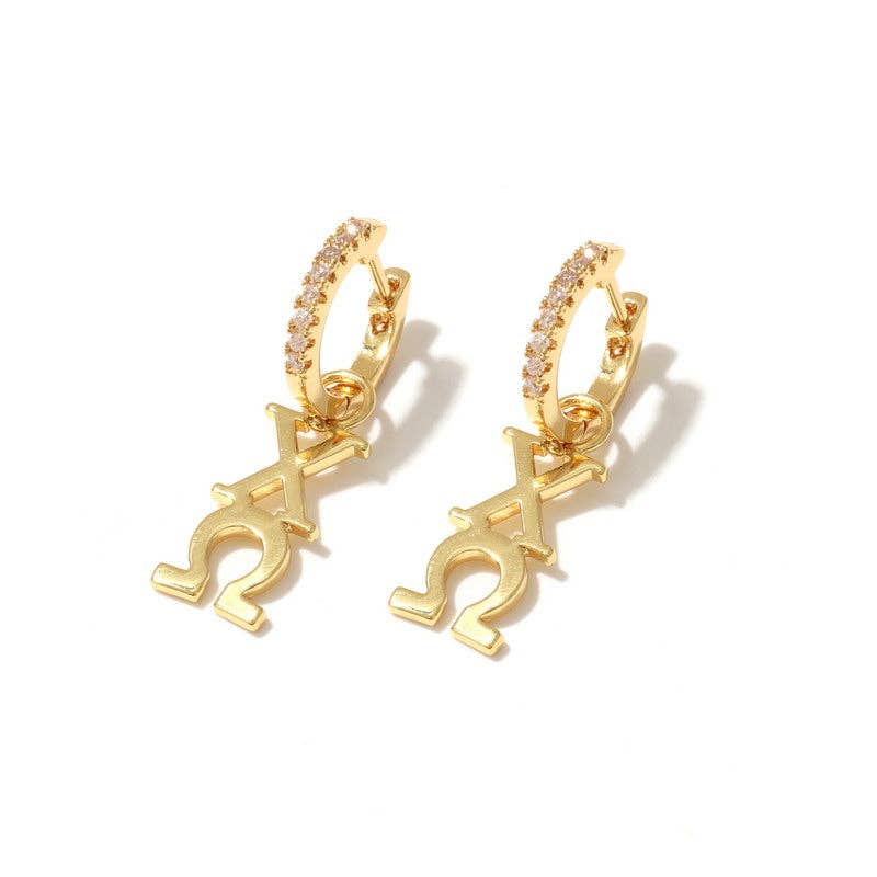 E208 Sorority Greek Letter Earrings Huggie Hoops