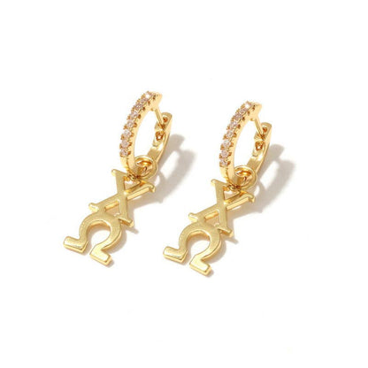 E208 Sorority Greek Letter Earrings Huggie Hoops