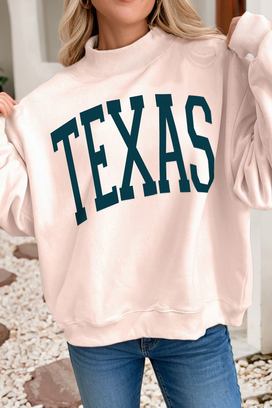 TEXAS Letter  Mock Neck Baggy Sweatshirt