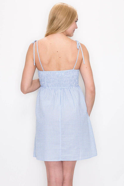 Smocked Gingham Mini Dress
