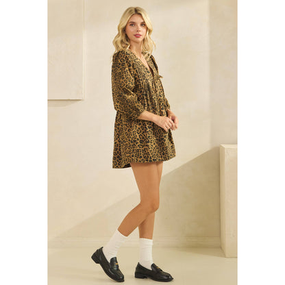 Printed Pleated Long Sleeve Denim Romper