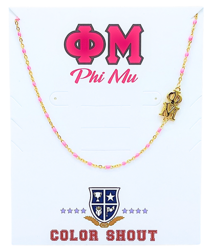 N201-The Sorority Necklace: Side Set Greek letters on Enamel Bead Necklace