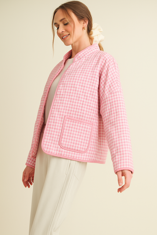 QUILTED PLAID PUFF JACKET WITH POCKETS