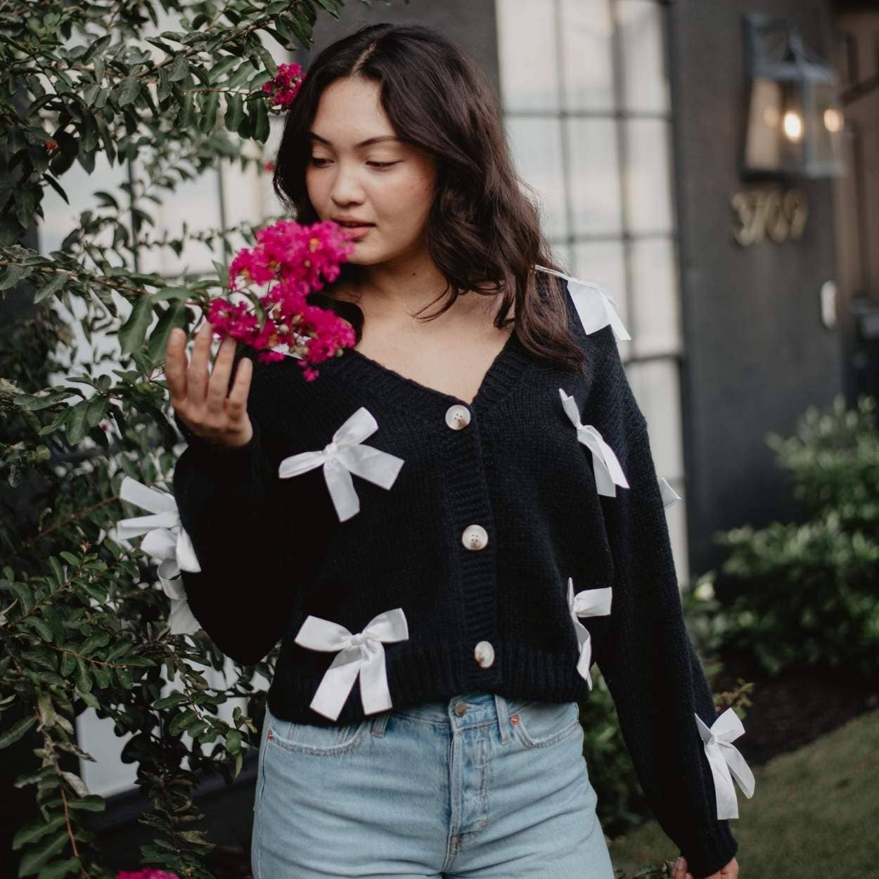 Bow Long Sleeve Knit Cardigan