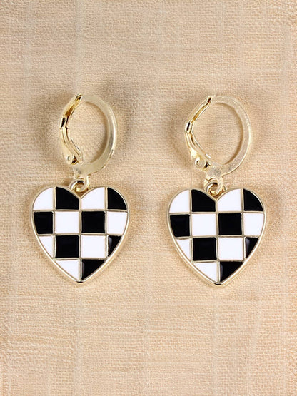 Checkered Heart Shape Hoop Dangle Earrings
