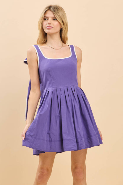 Gameday Square neckline mini dress with pleats skirt