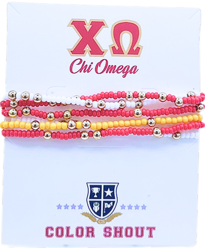 Sorority Colors Stack: Set of 6 Beaded Stretch Bracelets