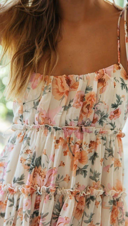 Ladies Flounce Flower Print Daily Mini Dress