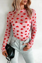 Valentines Heart Mock Neck Sheer Mesh Long Sleeve Top