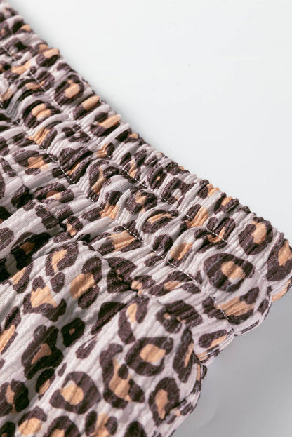 Leopard Ribbed Long Sleeve Top and Shorts 2pcs Outfit