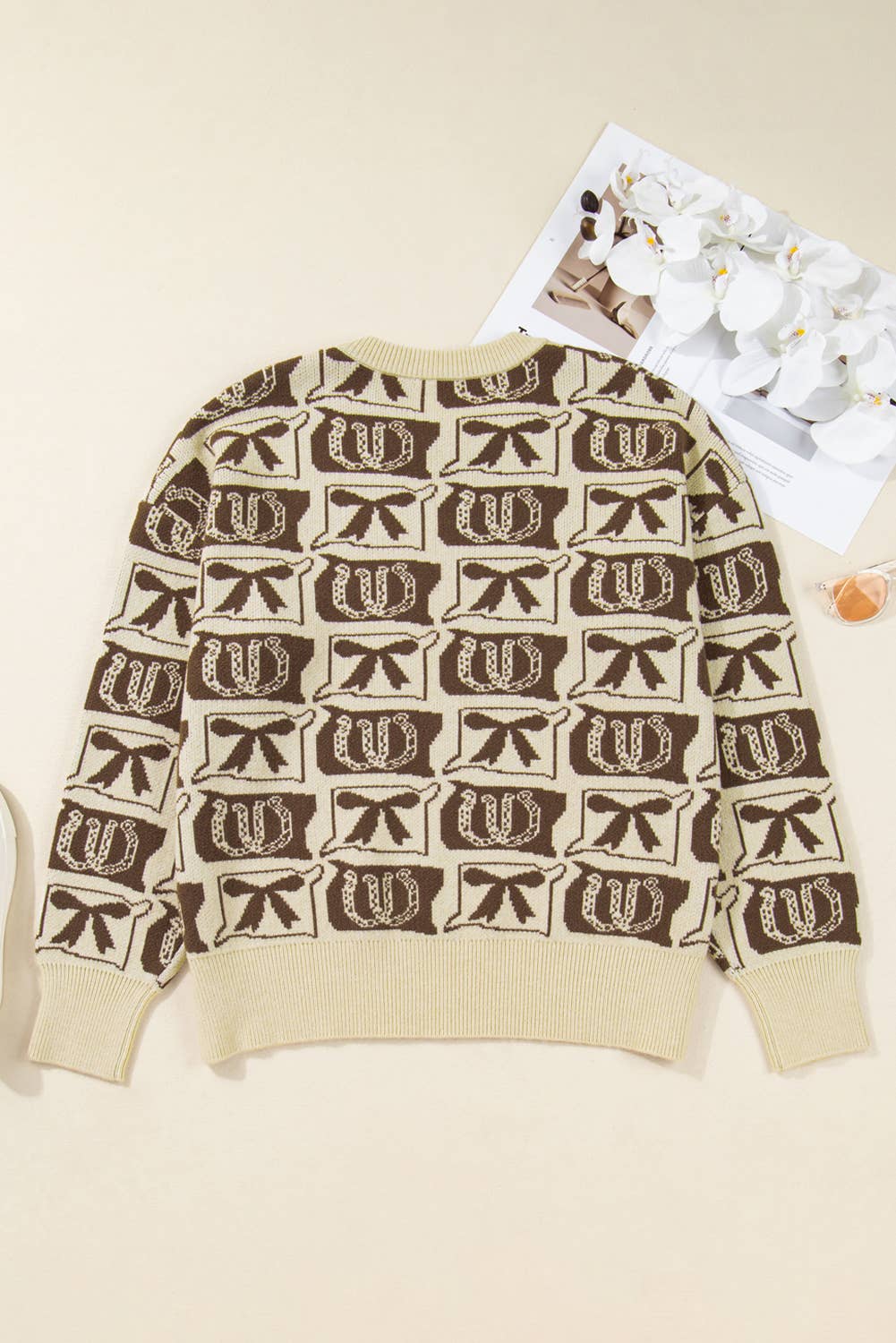 Bows Horseshoes Pattern Western  Sweater