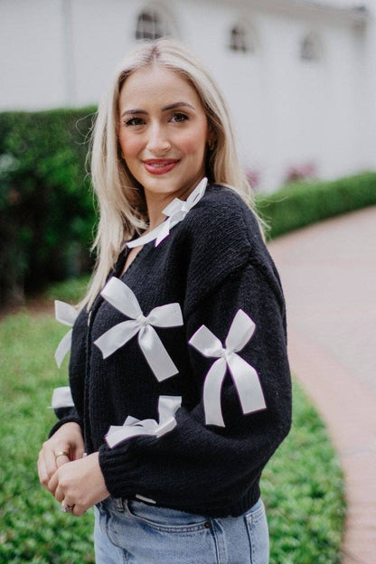 Bow Long Sleeve Knit Cardigan