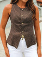 Western Leopard Print Botton Front Slim Denim Vest